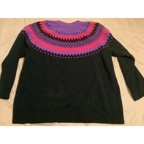 Fashion Bug 1X Black Sweater With Purple & Pink Fair Isle Yoke 100% Acrylic Knit - Picture 10 of 10